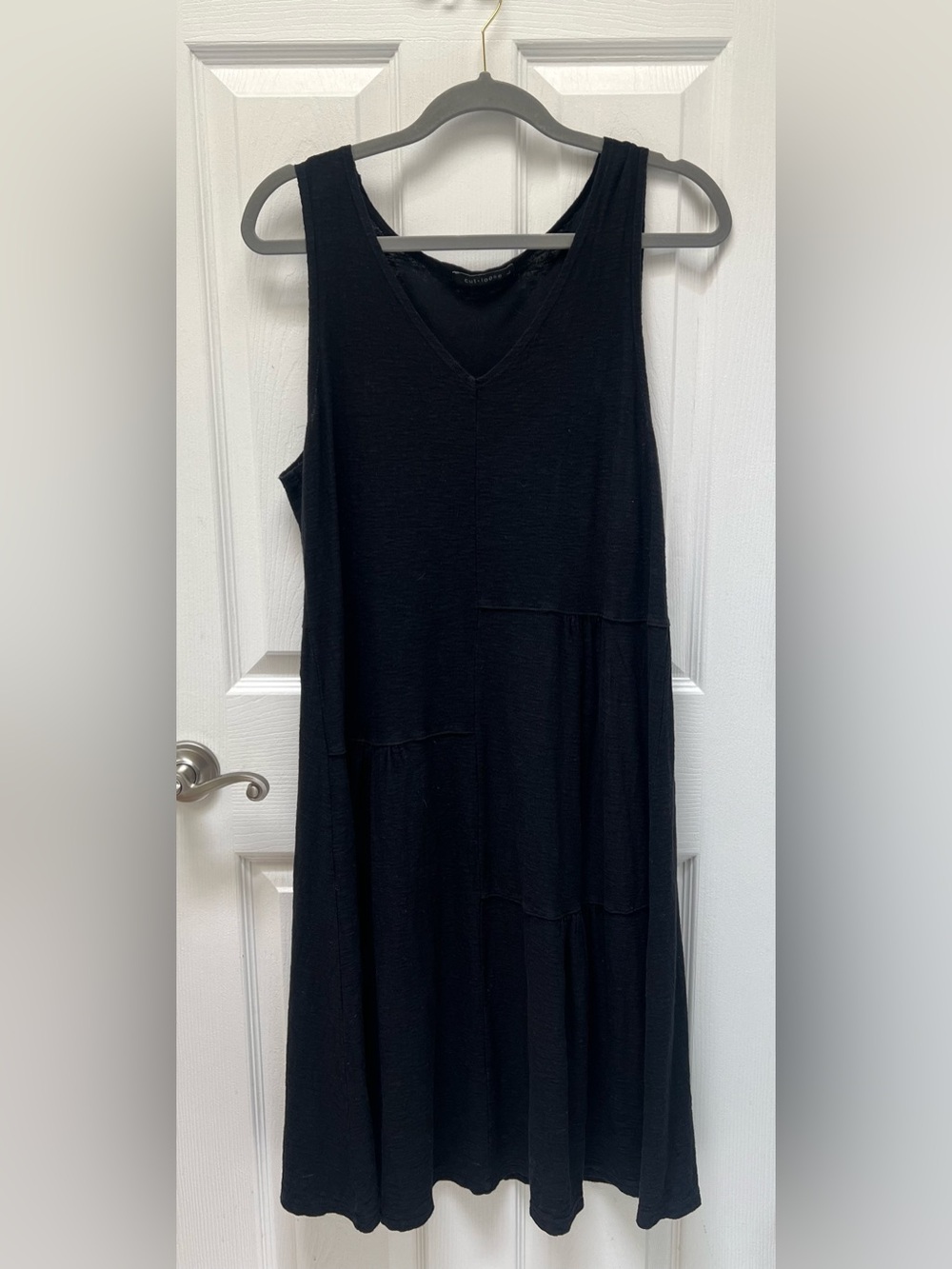 Cut Loose Black Linen Cotton Blend Sleeveless V-Neck Midi Dress Size Large
